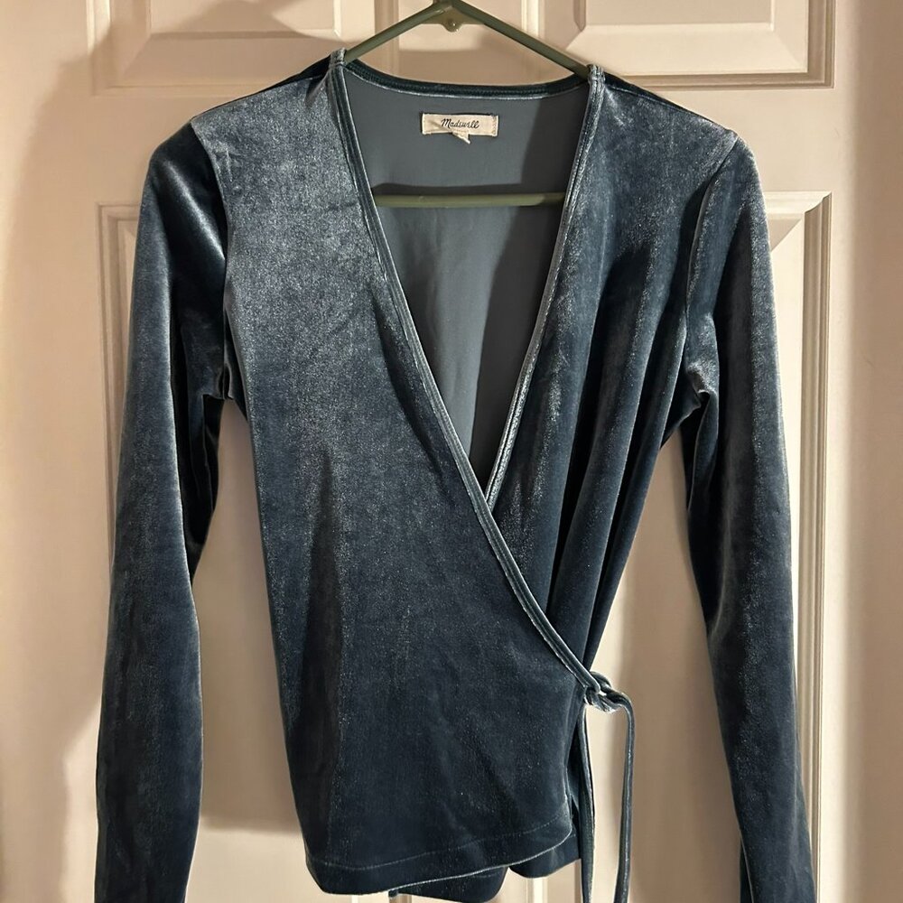 Madewell Emerald Green Velvet Wrap Top